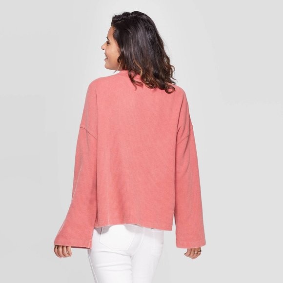 Long Sleeve Mock Turtleneck Waffle Sweatshirt - Picture 2 of 3